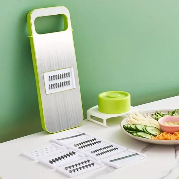 5 in 1 Manual Food Grater & Slicer - Stainless Steel Vegetable Fruit Shredder with Safety Holder