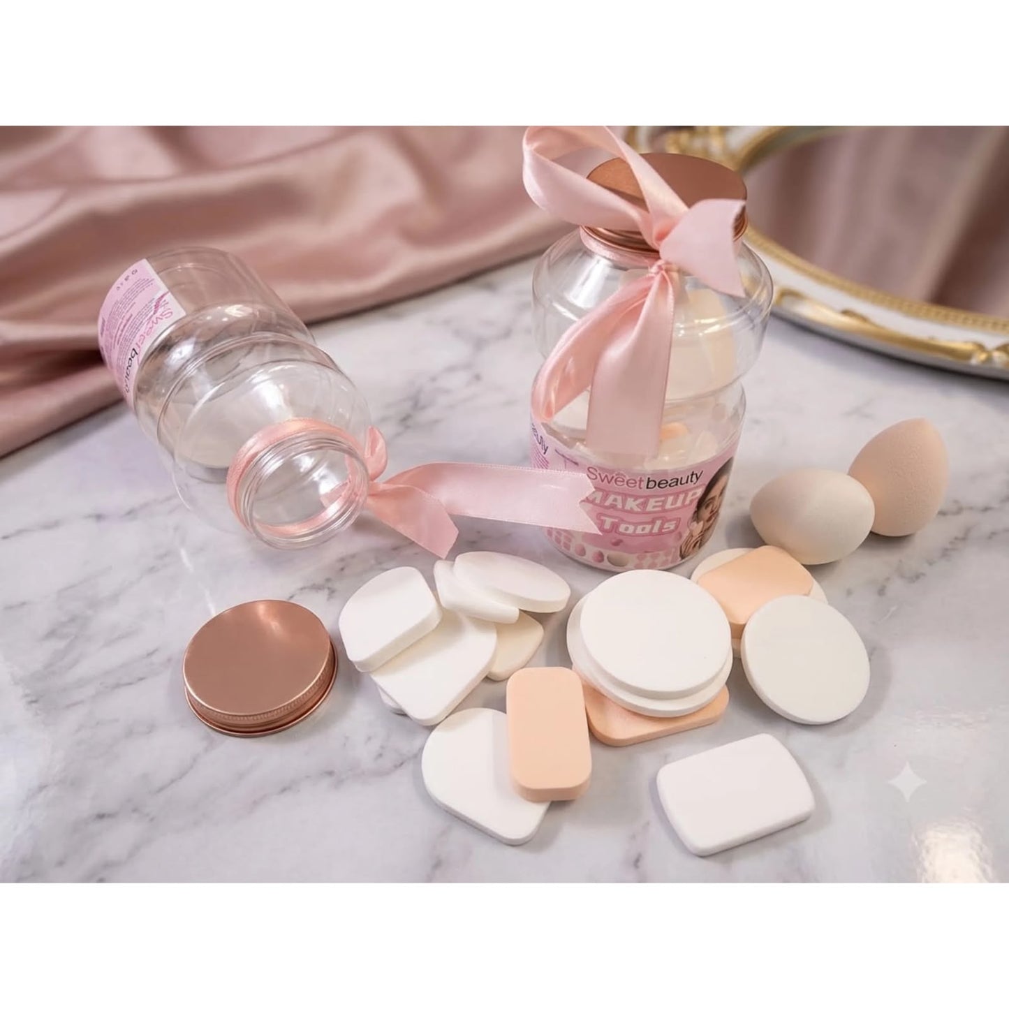Sweet Beauty 18pcs Makeup Puffs Jar | Mix Shapes Foundation Powder Puffs | Gift Pack