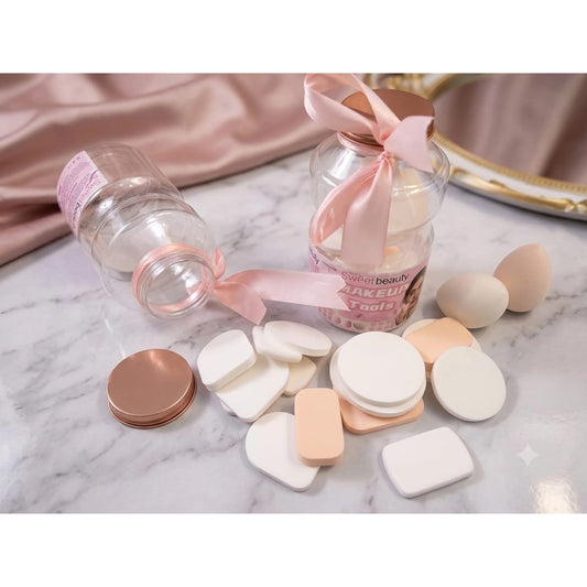 Sweet Beauty 18pcs Makeup Puffs Jar | Mix Shapes Foundation Powder Puffs | Gift Pack