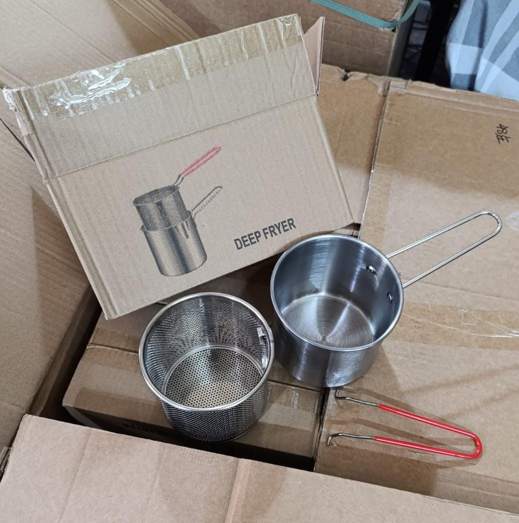 Deep Frying Pot with Strainer Basket 1200ml - Stainless Steel Tempura Fryer