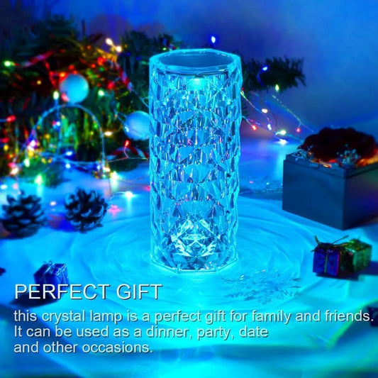 Crystal Diamond Rose LED Touch Lamp | 16 Colors USB Rechargeable | Bedroom Decor Light