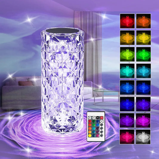 Crystal Diamond Rose LED Touch Lamp | 16 Colors USB Rechargeable | Bedroom Decor Light