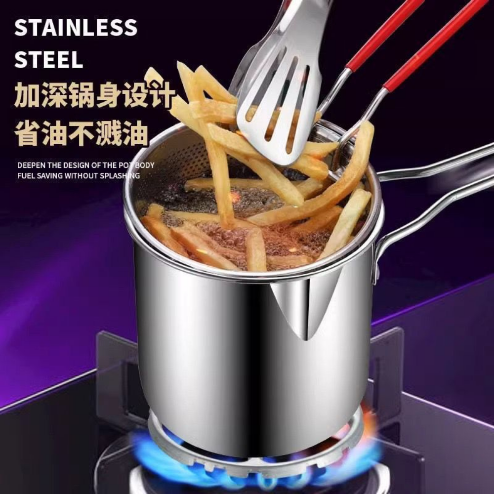 Deep Frying Pot with Strainer Basket 1200ml - Stainless Steel Tempura Fryer