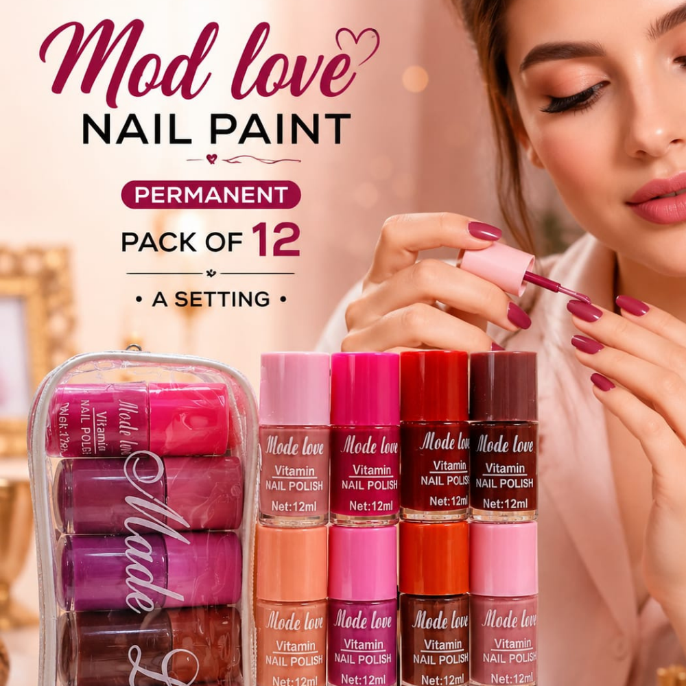 Mode Love Nail Paint Pack of 12 - Permanent Vitamin Nail Polish Set with Pouch..
